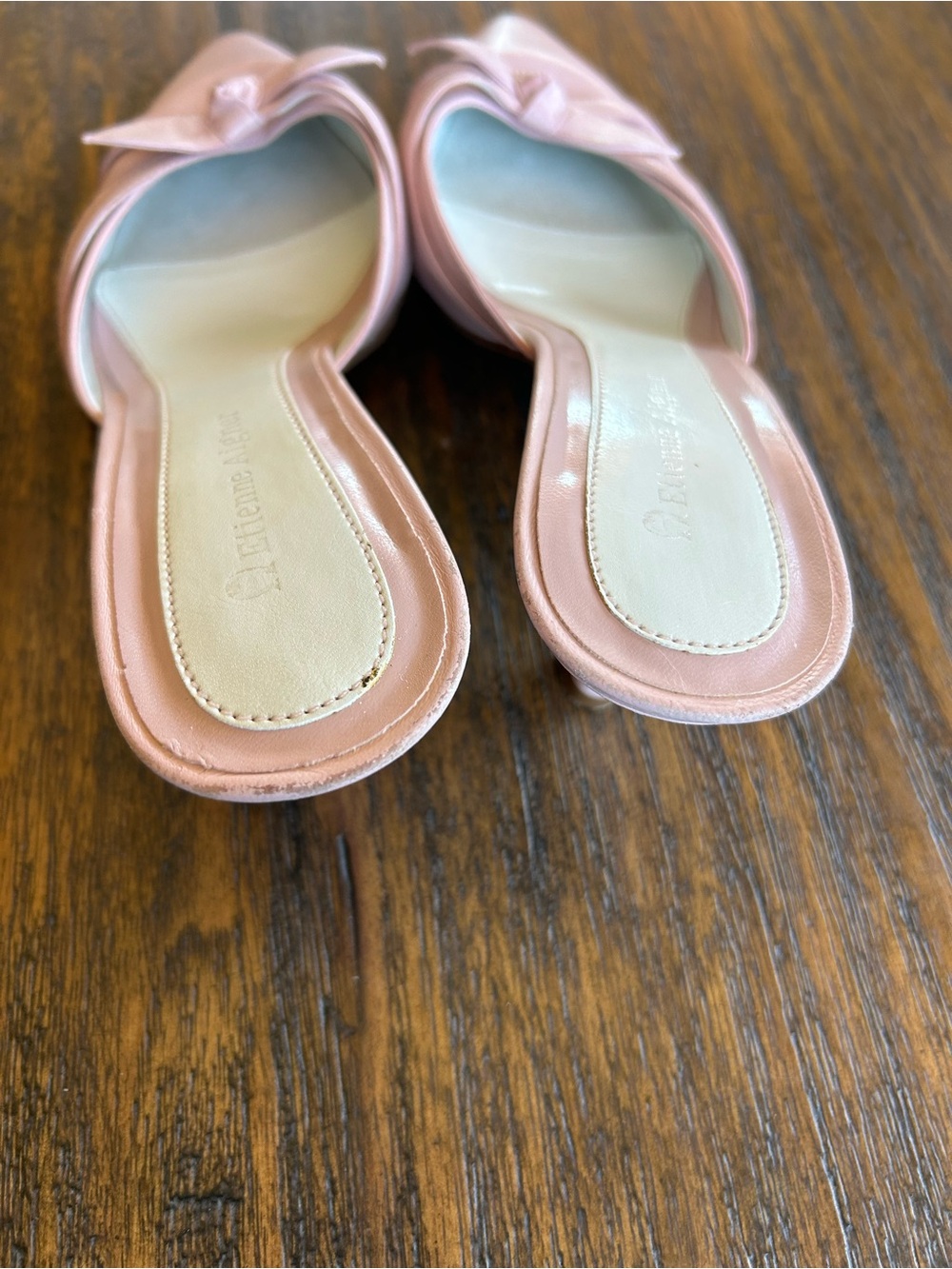 Etienne Aigner Vintage Pink Leather Bow Kitten Heels Coquette Y2K Minimal Heels - Picture 5 of 7